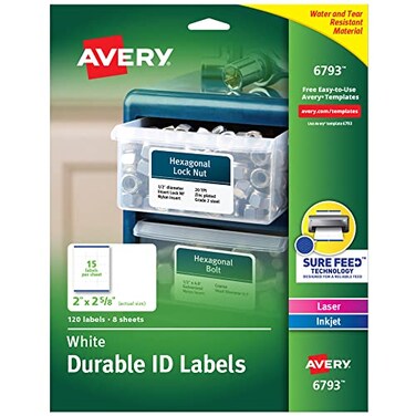 Avery Durable Easy Peel Id Labels With Sure Feed Technology 6793 Rectangle 2 X 258 White Pack Of 120
