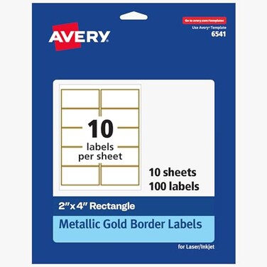 Avery Printable Rectangle Labels 2 X 4 Blank Labels Shipping Matte White Metallic Gold Border Permanent Adhesive Laserinkjet Printable 100 Total 6541
