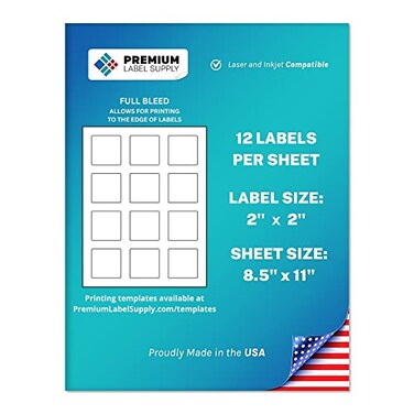 Premium Label Supply White Sticker Square Labels With Bleed 2 X 2 Laserinkjet Compatible 12 Per Sheet 25 Sheets 300 Total Adhesive Labels