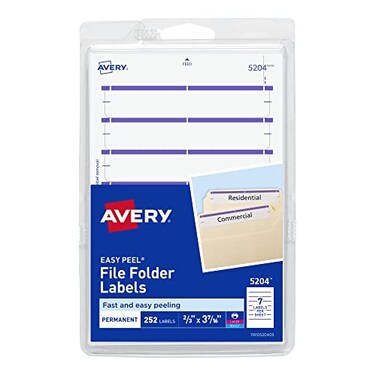 Avery File Folder Labels On 4 X 6 Sheets Easy Peel Whitepurple Print Or Write 23 X 3716 252 Labels 5204