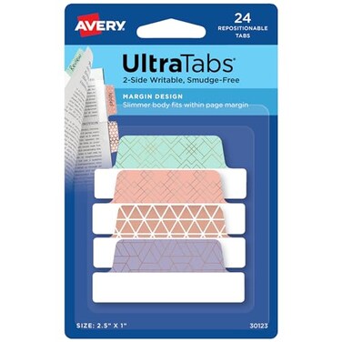 Avery Margin Ultra Tabs 25 X 1 Assorted Metallic Geometric Designs 24 Repositionable Page Tabs 30123