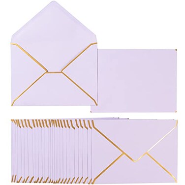 50 Pack A7 Envelopes Light Purple Violet 5 X 7 With Gold Border