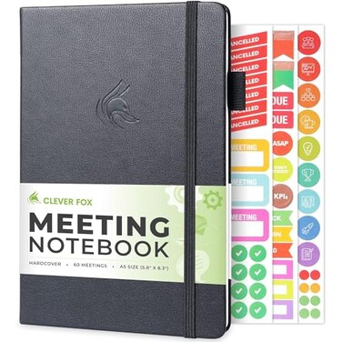 Clever Fox Meeting Notebook Work Business Organizer With Notes Action Items Notepad For Project Management Meetings A5 Black