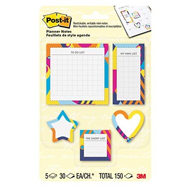Postit Notes Planner Sticky Notes To Do List Mini List Short List And Shapes 5 Pads 30 Sheetspad Optimistic Brights