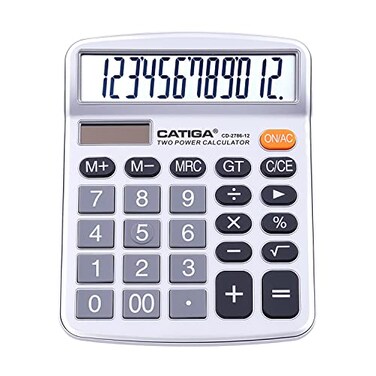 Catiga 12 Digits Desktop Calculator With Large Lcd Display Dual Solar Power And Battery Standard Function For Office Home School Cd2786