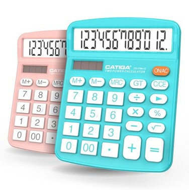 Catiga Desktop Calculator 2 Pack 12 Digit With Large Lcd Display And Sensitive Button Solar And Battery Dual Power Standard Function For Office Home School Cd2786 Light Bluelight Pink