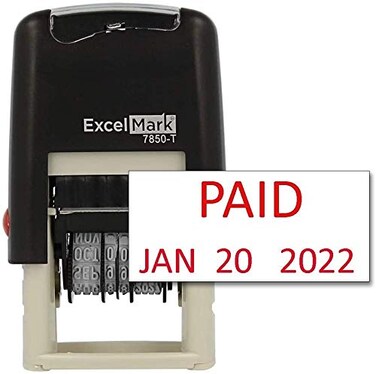 Excelmark Paid Selfinking Rubber Date Stamp Compact Size Red Ink
