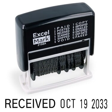 Excelmark 12 Phrase Selfinking Date Stamp Black Ink