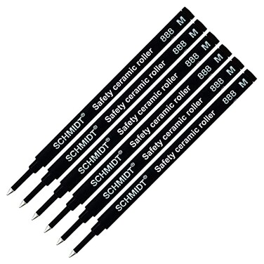 6 Pack Schmidt 888 Black Medium Rollerball Refill