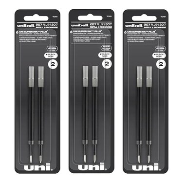Uniball 207 Plus Pen Refills 07Mm Medium Point Black Ink 6 Refills