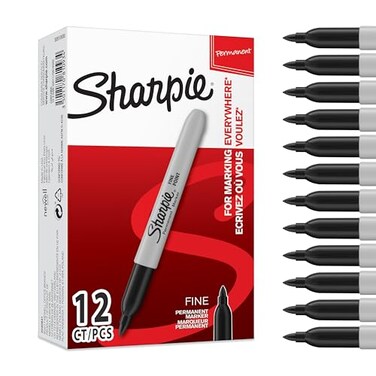 Sharpie Permanent Markers Fine Point Black 12 Count