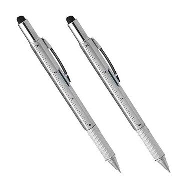 Multiword 6 In 1 Multi Function Tool Ballpoint Pen With Ballpoint Ruler Screwdriver A Flat Head Touchscreen Pen Levelgauge 2Pcs Silver