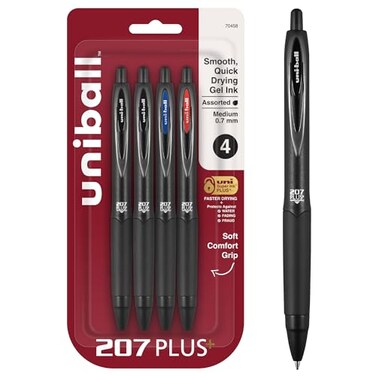 Uniball 207 Plus Retractable Gel Pens Medium Point 07Mm Assorted 4 Pack