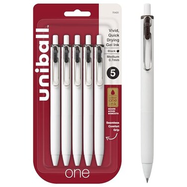 Uniball One Retractable Gel Pens Medium Point 07Mm Black Ink 5 Pack