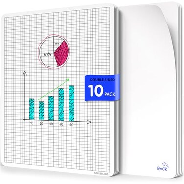 Scribbledo Small Grid Dry Erase Sheets 9X12 Math Practice Small White Board Sheets Math Manipulatives Quad Graph Whiteboard Sheets Math Supplies Homeschool Teacher Students Classroom Pack Of 10