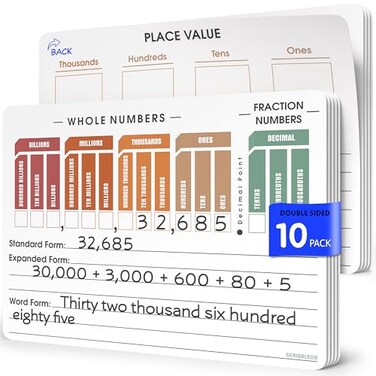 Scribbledo Place Value Chart Math Practice 9X12 Small White Board Dry Erase Sheets Math Manipulatives Math Supplies Homeschool Teacher Students Classroom Pack Of 10 Sheets