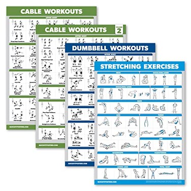 Palace Learning 4 Pack Cable Machine Workout Posters Volume 1 2 Dumbbell Exercises Stretching Exercises Laminated 18 X 24