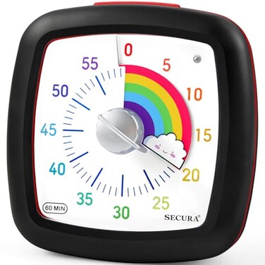 Secura 60Minute Visual Timer Silent Study Timer For Kids And Adults Time Clocks Time Management Countdown Timer For Teaching Black Cloud