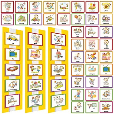 Geyee 60 Pcs Visual Schedule Cards Daily Routine Chart Visual Planner Cards Bulk for Autism Learning Materials Aspergers ADHD Home Education Behavioral ToolYellow