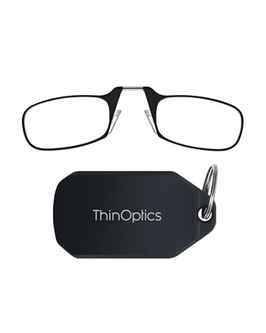ThinOptics Foldable Reading Glasses Medium Strength2.00 with Compact Black Keychain Case - Black
