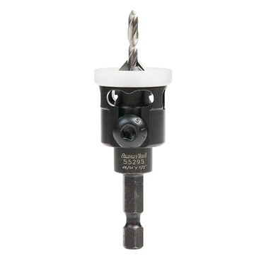 Amana Tool 82 Degree Countersink with Adjustable Low Friction Drill Bit Depth Stop, 55295, 1/2 D x 9/64 Drill D x 1/4 Inch Quick Release Hex Shank