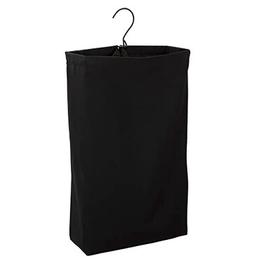 Household Essentials Door Hanging Laundry Bag in Washable Canvas with Loop Handle, Black