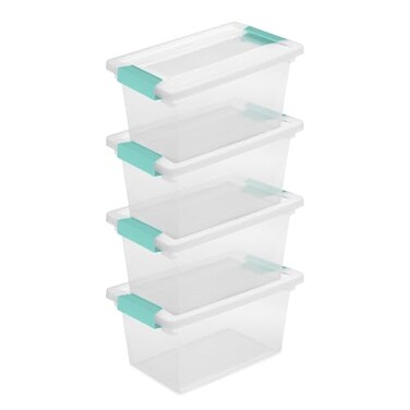 Sterilite Medium Clip Box Stackable Storage Bin with Latching Lid for Home, Office, School, Organize Paper, Notebooks, Crafts, Clear Lid, Base, 1-Pack