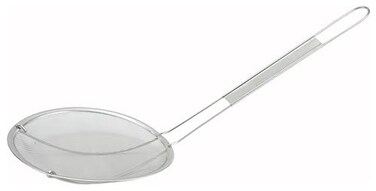 Winco 6 1/2" Medium Mesh Stainless Steel Strainer, Deep Bowl, Stainless