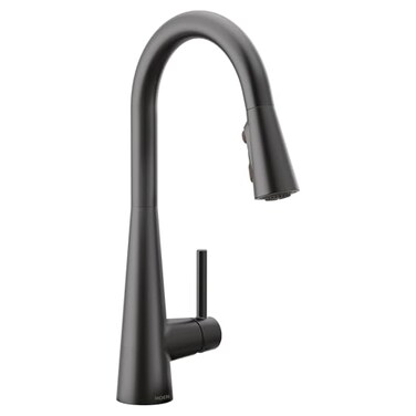 Moen Sleek Matte Black Pulldown Kitchen Faucet Featuring Pull Down Sprayer with Power Boost, High Arc Modern Kitchen Faucet, One-Handle Easy Installation, 7864BL