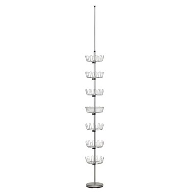 Household Essentials 2197-1 Floor to Ceiling Adjustable 6-Tier Revolving Shoe Rack with Basket - Silver