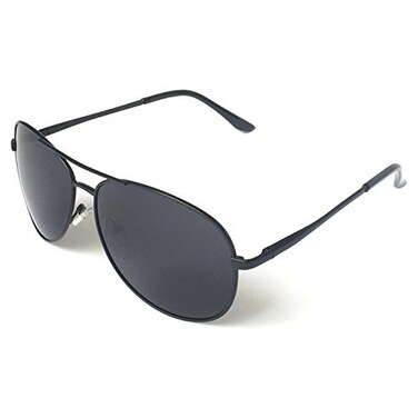 JS Military Style Polarized Aviators, Large, Black Frame/Black Lens