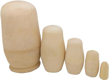 MAGIKON Nesting Doll Set, 5Pcs Unpainted Wooden 5in Stacking Dolls