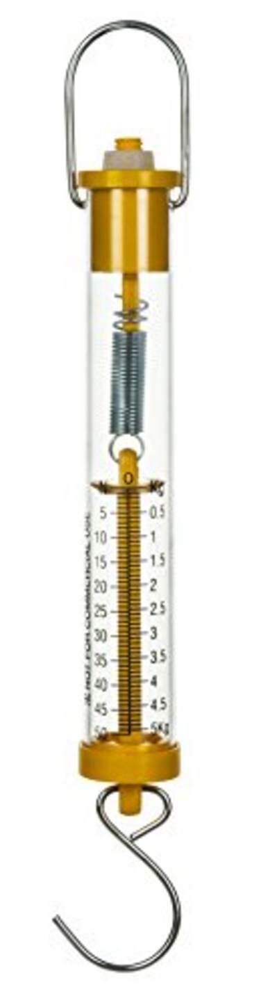 Eisco Labs Newton Force Meter Spring Scale - Max Capacity 50N, 5Kg, Dual Scale Labeled
