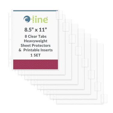 C-Line Sheet Protectors with Index Tabs, Clear Tabs, 2", 11 x 8.5, 8/Set