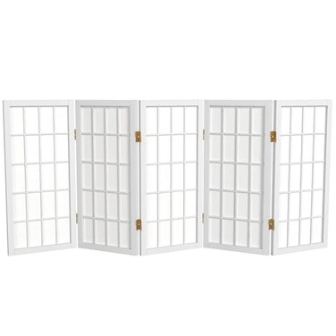 Red Lantern 2 ft. Short Desktop Window Pane Shoji Screen - White - 5 Panels