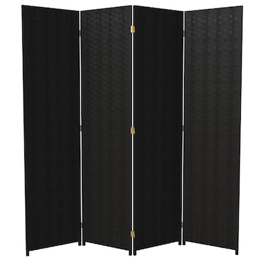 Red Lantern 6 ft. Tall Woven Fiber Room Divider, 4 Panels, Black