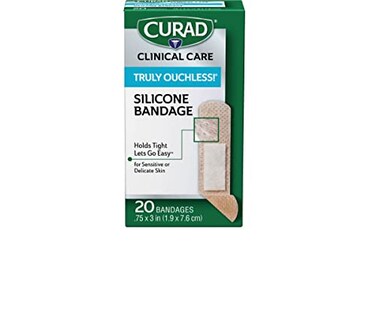 CURAD Truly Ouchless!Silicone Bandages, .75" x 3", for Sensitive or Delicate Skin, Flexible Fabric, Protects Scrapes, CutsBurns, 60 Count ,Pack of 3