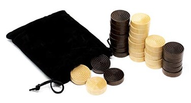DA VINCI Solid Wood Backgammon and Checkers Pieces 30 Replacement Ridged Game Chips with Cloth Storage Bag ,1.25 Inch Diameter