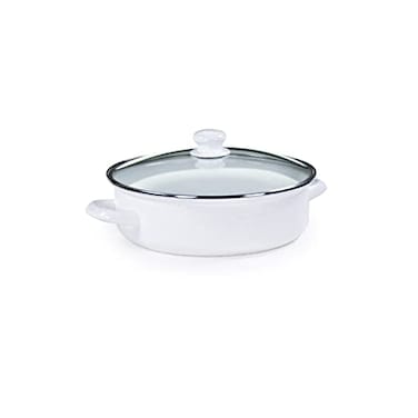 Golden Rabbit Enamelware Saute Pan, 3 quart, Solid White Textured