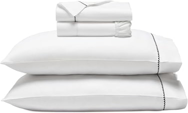 Superior Cotton Blend 600 TC Embroidered Hem Bed Sheets, Queen, White-Black