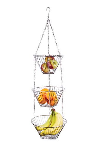 Fox Run Three Tier Hanging Wire Baskets, 11 x 11 x 6.75 inches, Chrome