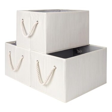 StorageWorks Fabric Storage Bins with Rope Handles, Beige, Extra Large