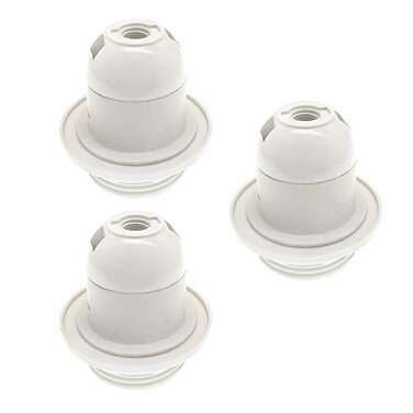 TWDRTDD Keyless E26 Medium Base Phenolic Socket,Industrial Retro US Standard Pendant Lamp Holder with Lampshade Collar Ring ,3, White