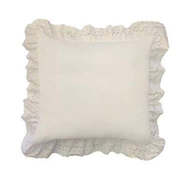 FRESH IDEAS Bedding Eyelet Ruffled Pillow Sham Euro, Ivory