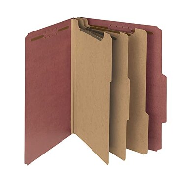Smead 100% Recycled Pressboard Classification File Folder, 3 Dividers, 3" Expansion, Letter Size, Red, 10 per Box ,14099