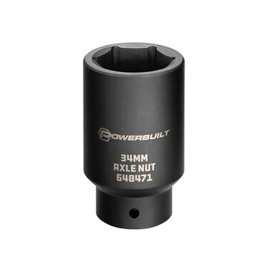 Powerbuilt 34mm Axle Nut Socket, 1/2 Inch Drive, Use with Impact Wrench, 6 Point Extra Deep, Remove Axle Shaft Nut - 648471, Black