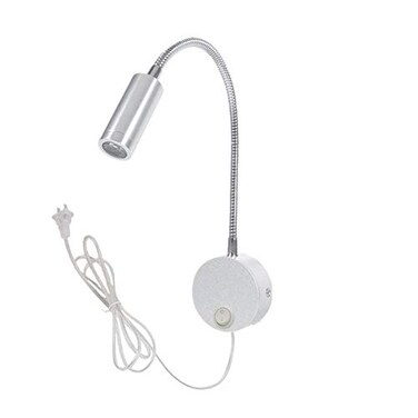 WeFoonLo 3W Wall Mounted Reading Light Flexible Gooseneck LED Sconce Lamp with PlugSwitch for Bedroom, Office, Workbench, Studio ,01 Silver Warm