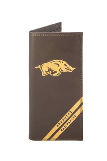 ZEP-PRO NCAA Arkansas Razorbacks Zep-Pro Pull-Up Leather Trifold Embossed Wallet, Brown