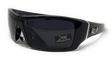 Locs Men's Rectangular Hardcore Black Wrap 63mm Sunglasses ,Cursive Logo