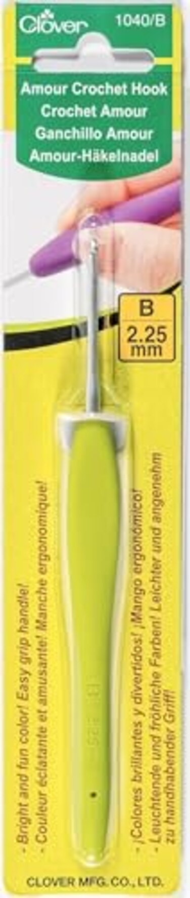 Clover 1040/B Lime Green Amour Crochet Hook, Size B, Yellow, 2.25mm